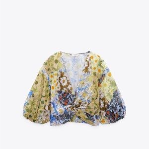 Zara Floral Puff Sleeve Wrap Top